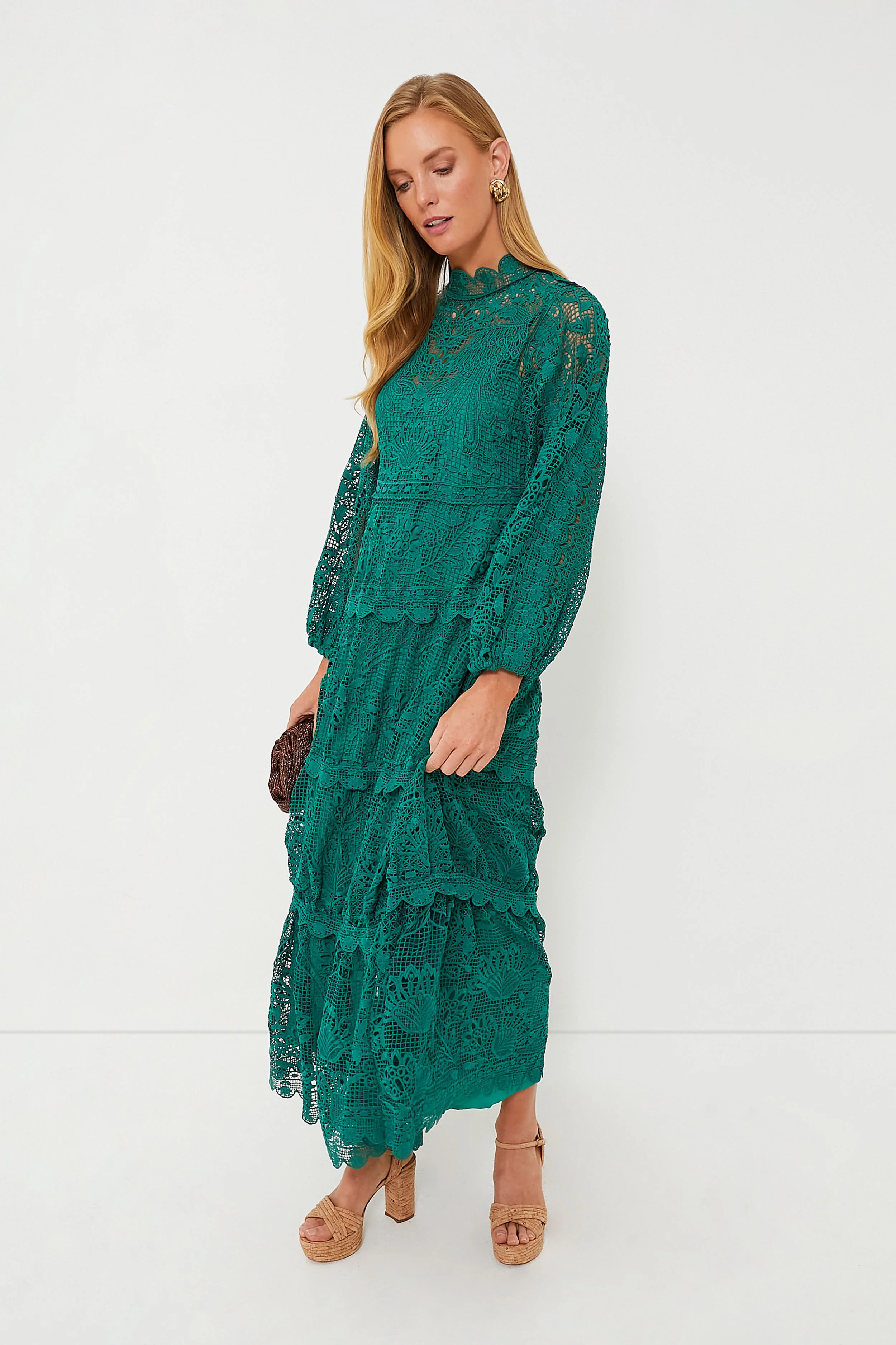 Dark Green Guipure Long Sleeve Maxi Dress | Tuckernuck (US)