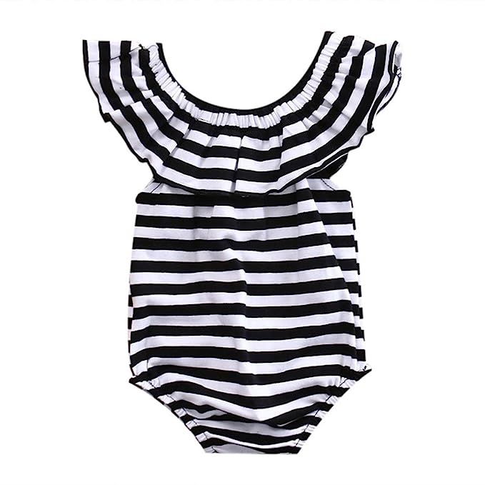 GRNSHTS Baby Girls Black and White Striped Romper Bodysuit | Amazon (US)