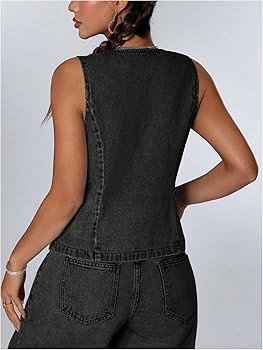 Milumia Women's Tie Bow Front Deep V Neck Denim Vest Sleeveless Jean Jacket | Amazon (US)