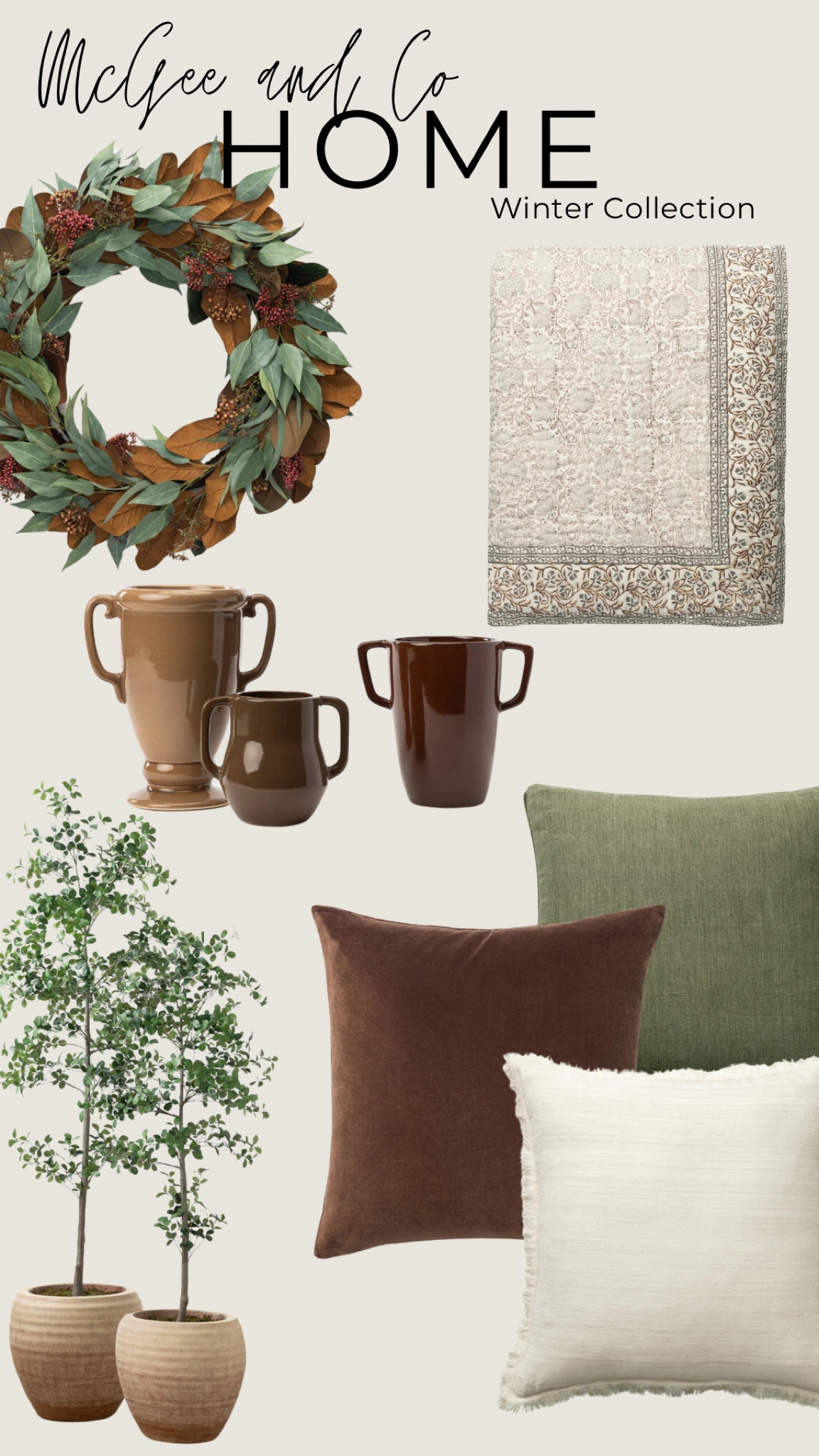 McGee and Co Winter collection. Full of rich, deep colors like burgundy and green.  Vases, pillows, blankets, wreaths, dining accessories and more.  For a limited time they are offering free shipping. 

#LTKSeasonal #LTKHome #LTKHoliday