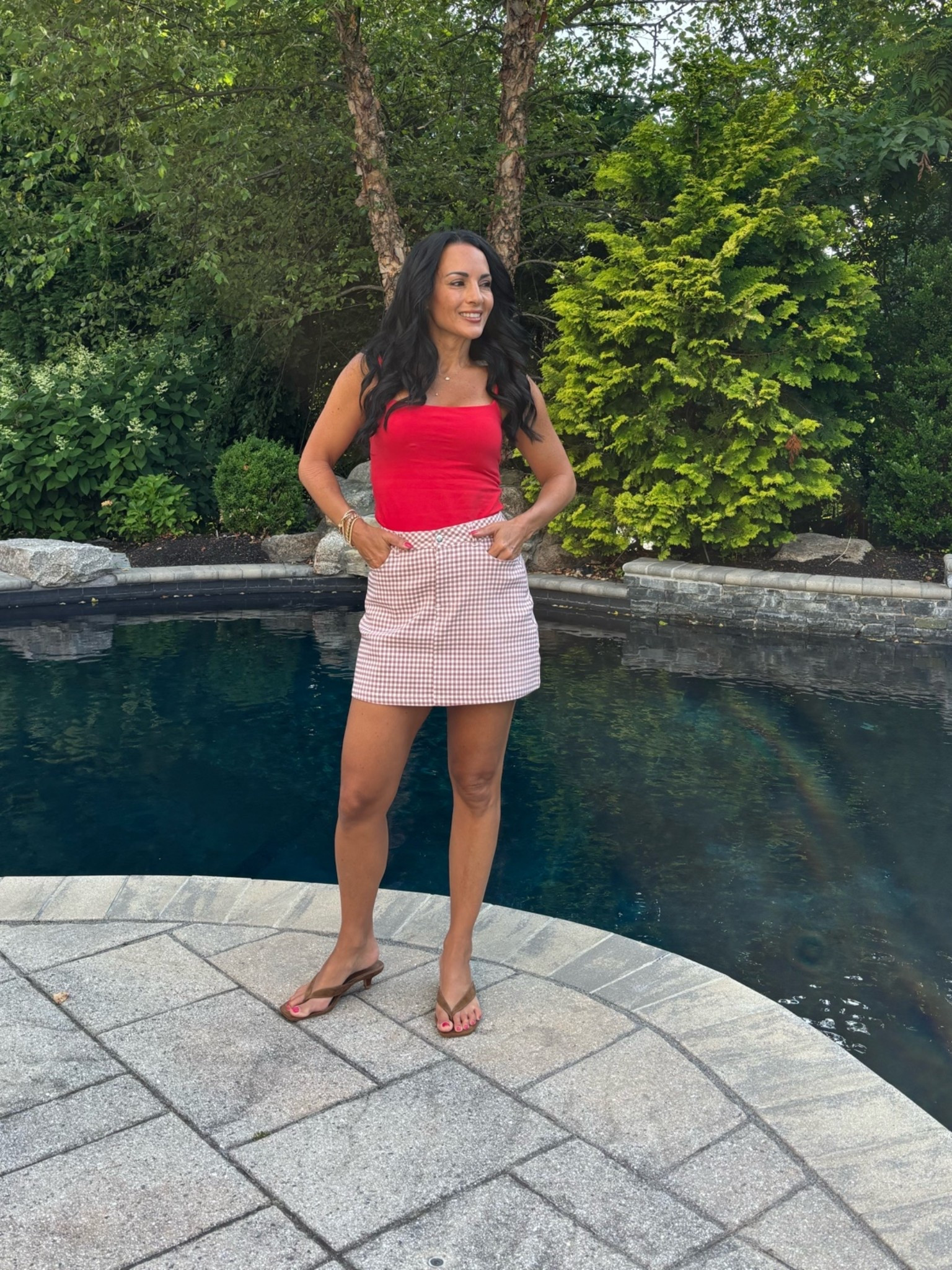 Gingham mini skirt 
Built in bra tank top

#LTKootd #LTKSeasonal #LTKOver40