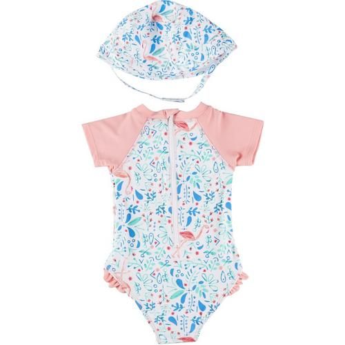 Baby Girls 2-pc. Flamingo Rashguard Swimsuit Set | Bealls