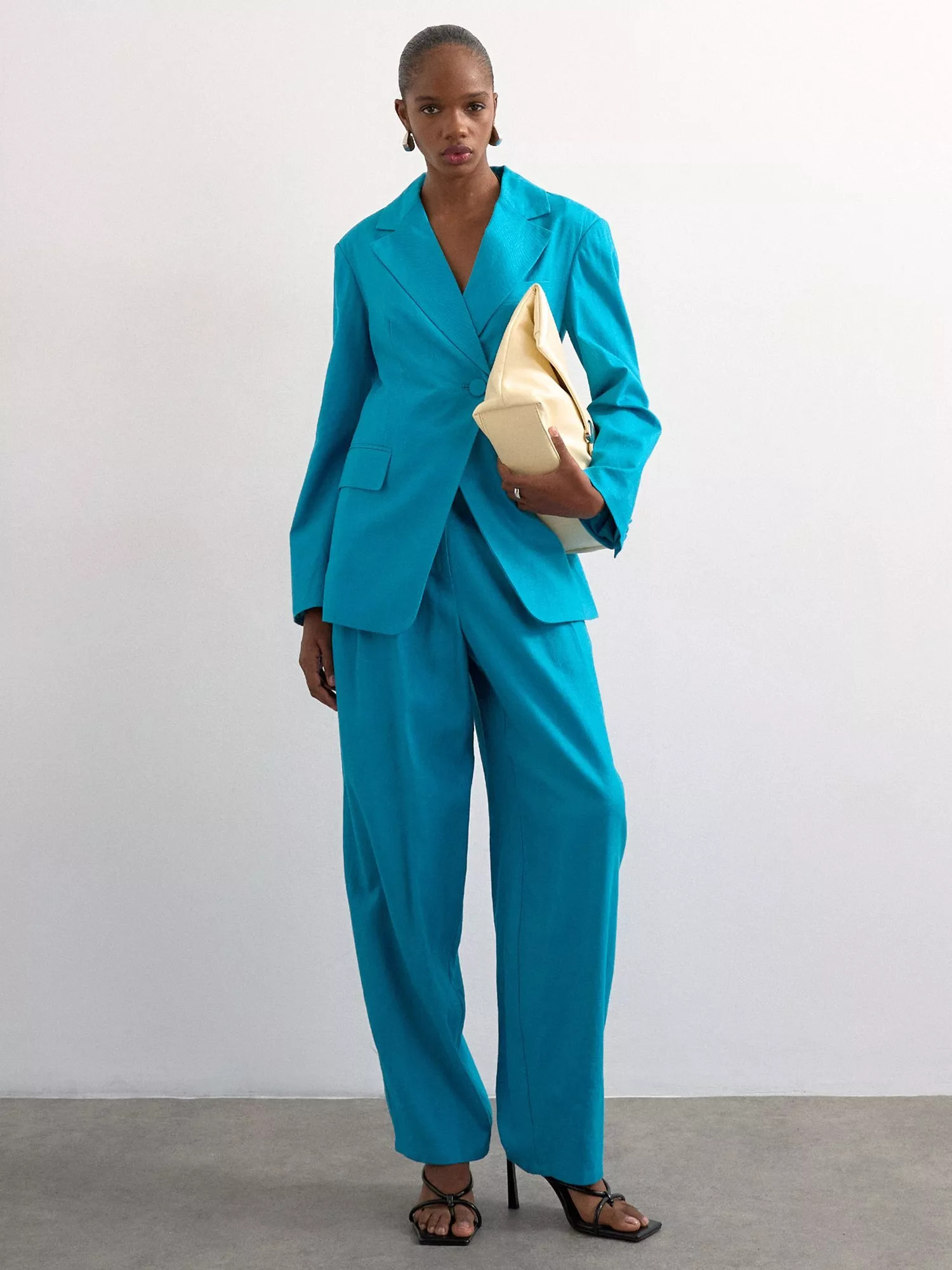 Topshop Linen Rich Flared Trousers, Turquoise | John Lewis (UK)