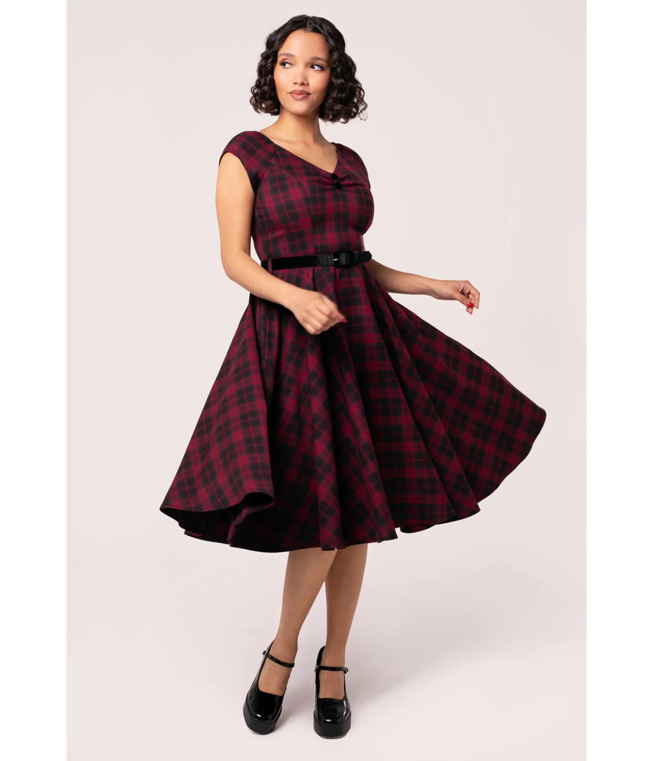 Hell Bunny Red Plaid Carmina Swing Dress | UniqueVintage