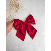 Red Duchess Satin Large Hair Bow Oversized With Tail Big Barrette Gift For Girl Women Giant Statement | Etsy (US)