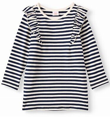 Toddler Girls 2T 3T 4T or 5T Navy & White Striped Knit Ruffle Dress W/ Pockets | eBay US