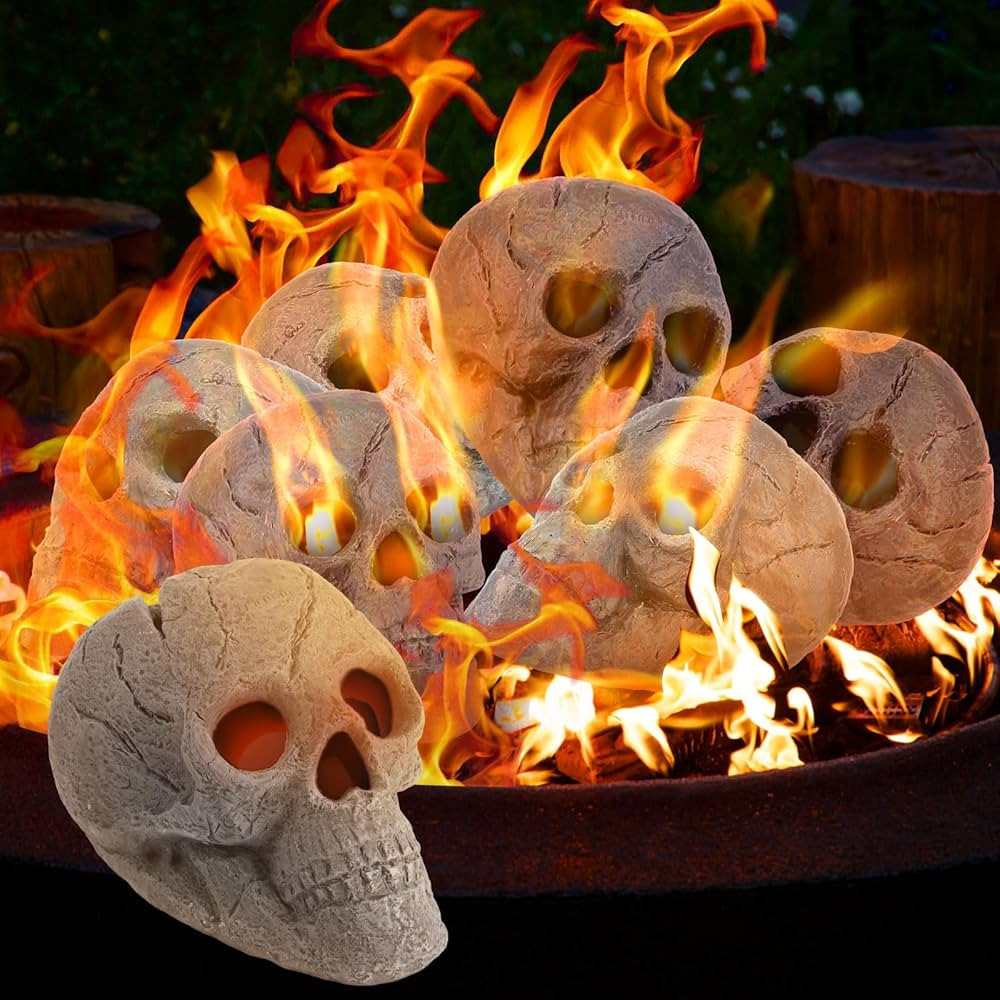 Zhehao 6 Pack Ceramic Fire Pit Skulls, 9 Inch Imitated Human Fireproof Skulls Bonfire Accessories... | Amazon (US)