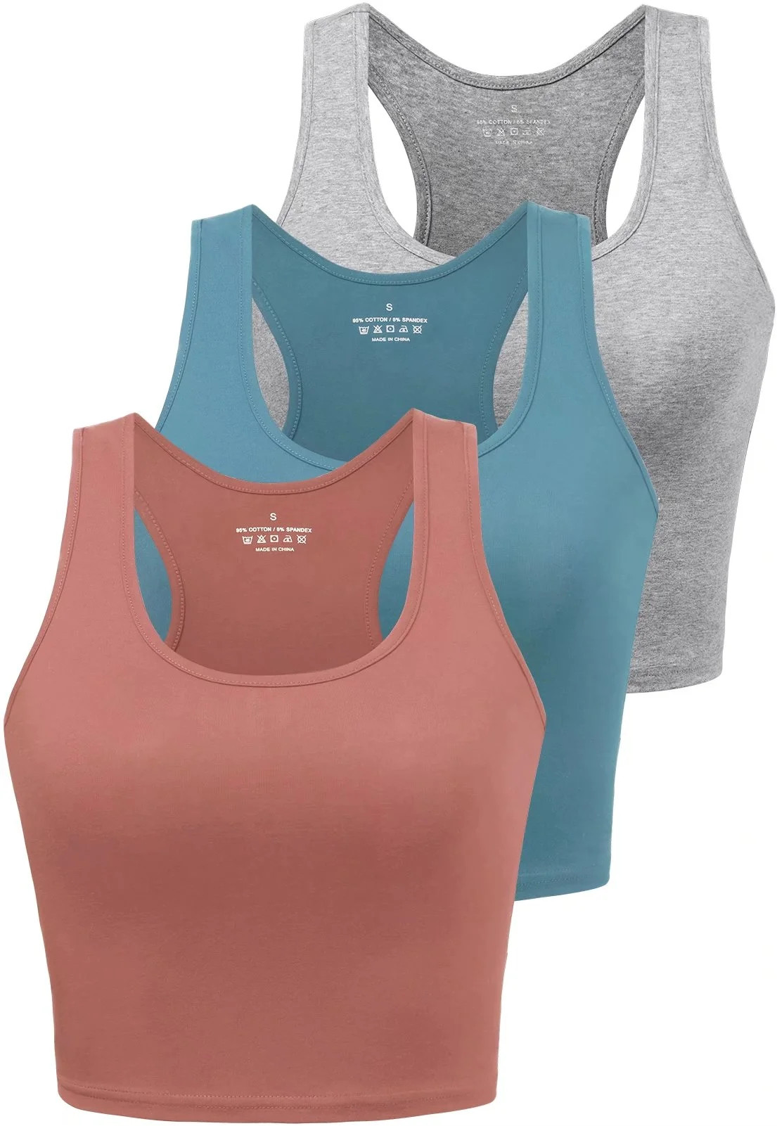Porvike Crop Tops for Women Workout Tanks Racerback Cropped Yoga Shirts 3 Pack Blue/Grey/Red M - ... | Walmart (US)