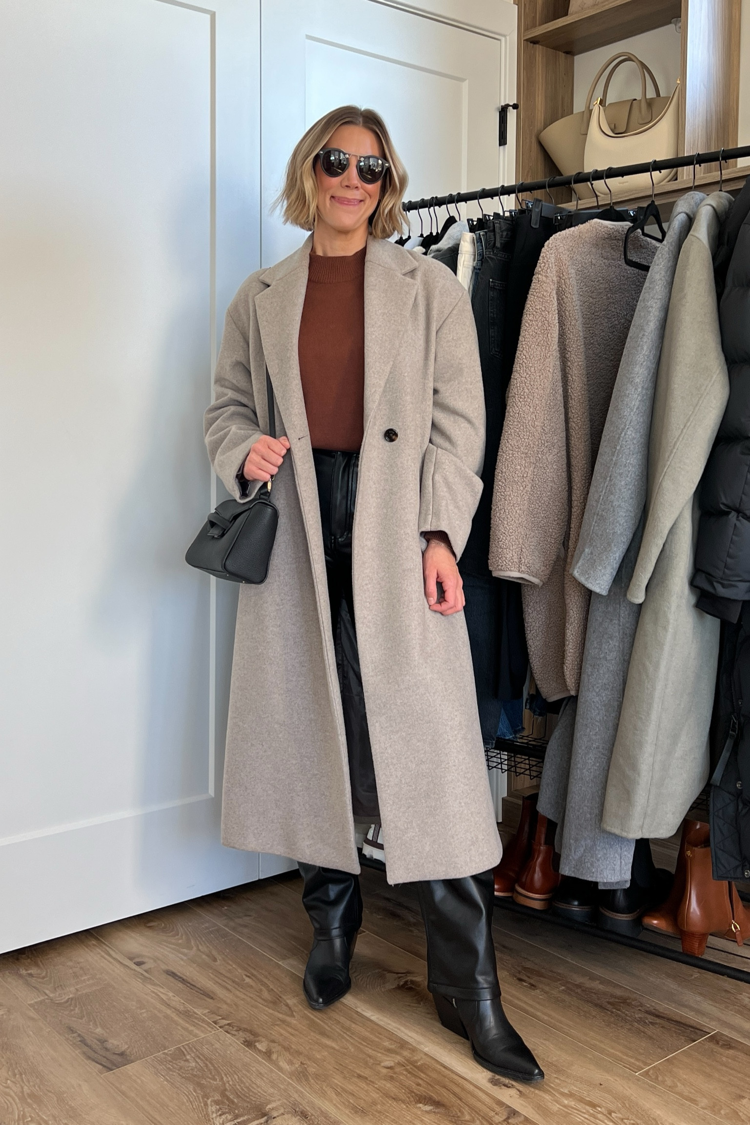 Wearing 26/regular leather pants, small mockneck sweater, small long wool coat, boots tts 

#LTKfindsunder100 #LTKsalealert #LTKfindsunder50