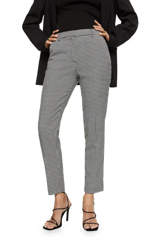 MANGO Houndstooth Skinny Suit Pants in Black at Nordstrom, Size 8 | Nordstrom