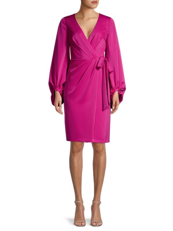 Aidan Mattox Long Sleeve Wrap Dress on SALE | Saks OFF 5TH | Saks Fifth Avenue OFF 5TH