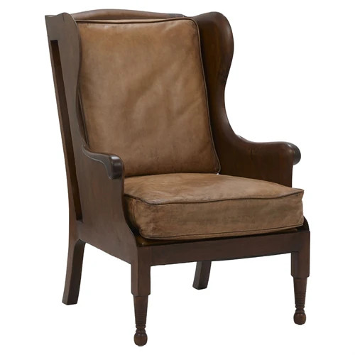 Dalton Updated Traditional Brown Leather Wood Arm Chair | Kathy Kuo Home