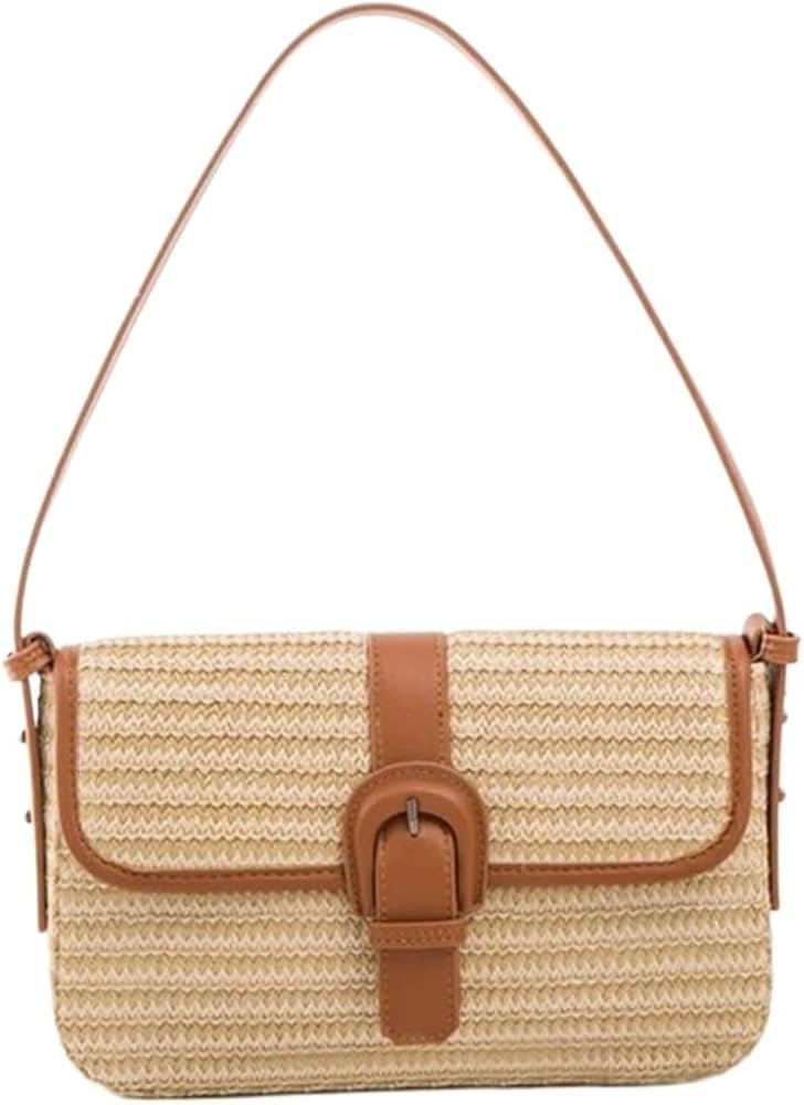Straw Women Shoulder Bags Rattan Handbags Luxury Fashion Wicker Woven Handmade Messenger Bag(Brow... | Amazon (US)