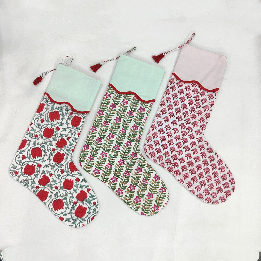 Christmas Scalloped Piping Stocking Christmas Decorative - Etsy | Etsy (US)