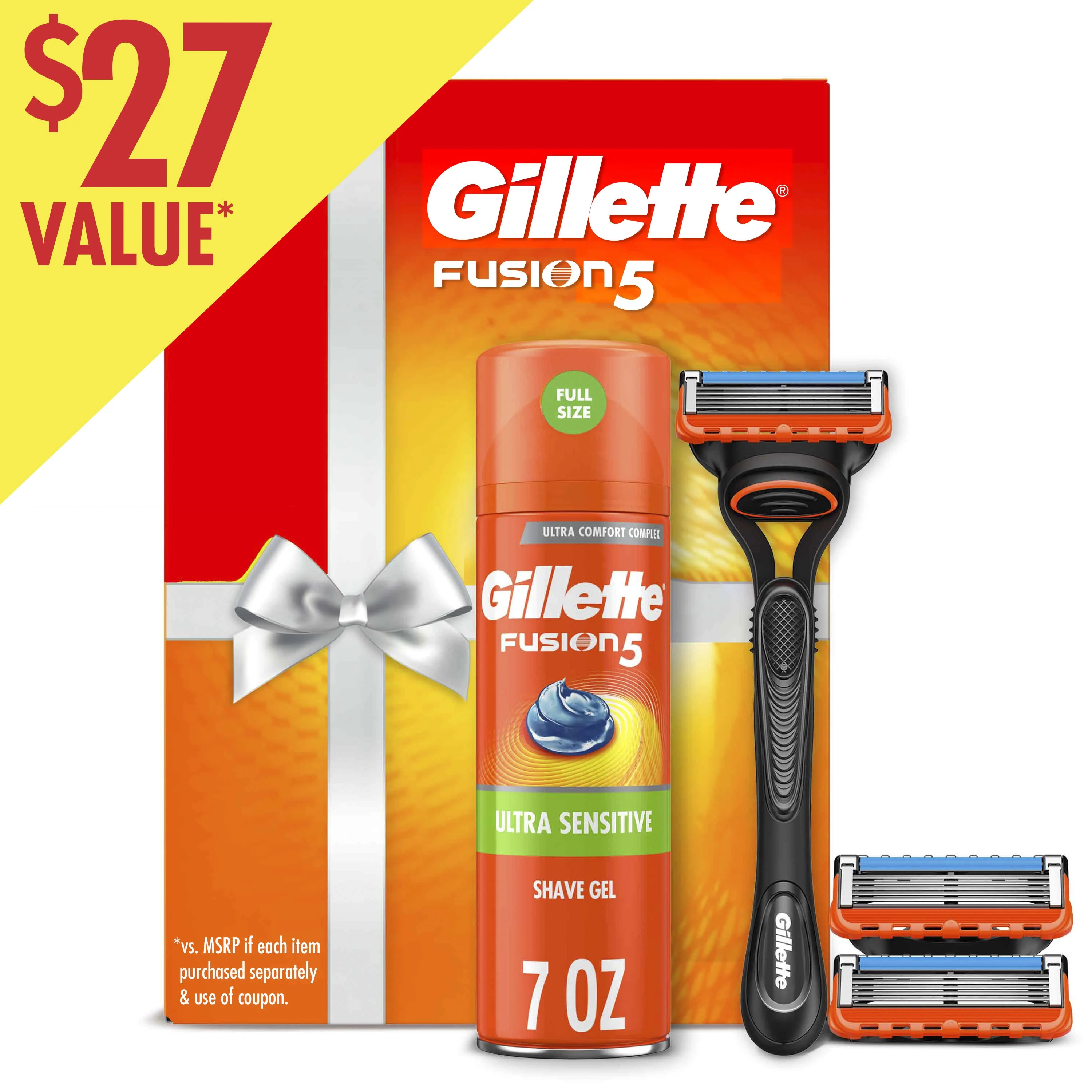 Gillette Fusion5 Razor for Men, Holiday Gift Set for Him, Handle, 3 Razor Blade Refills + Fusion ... | Walmart (US)