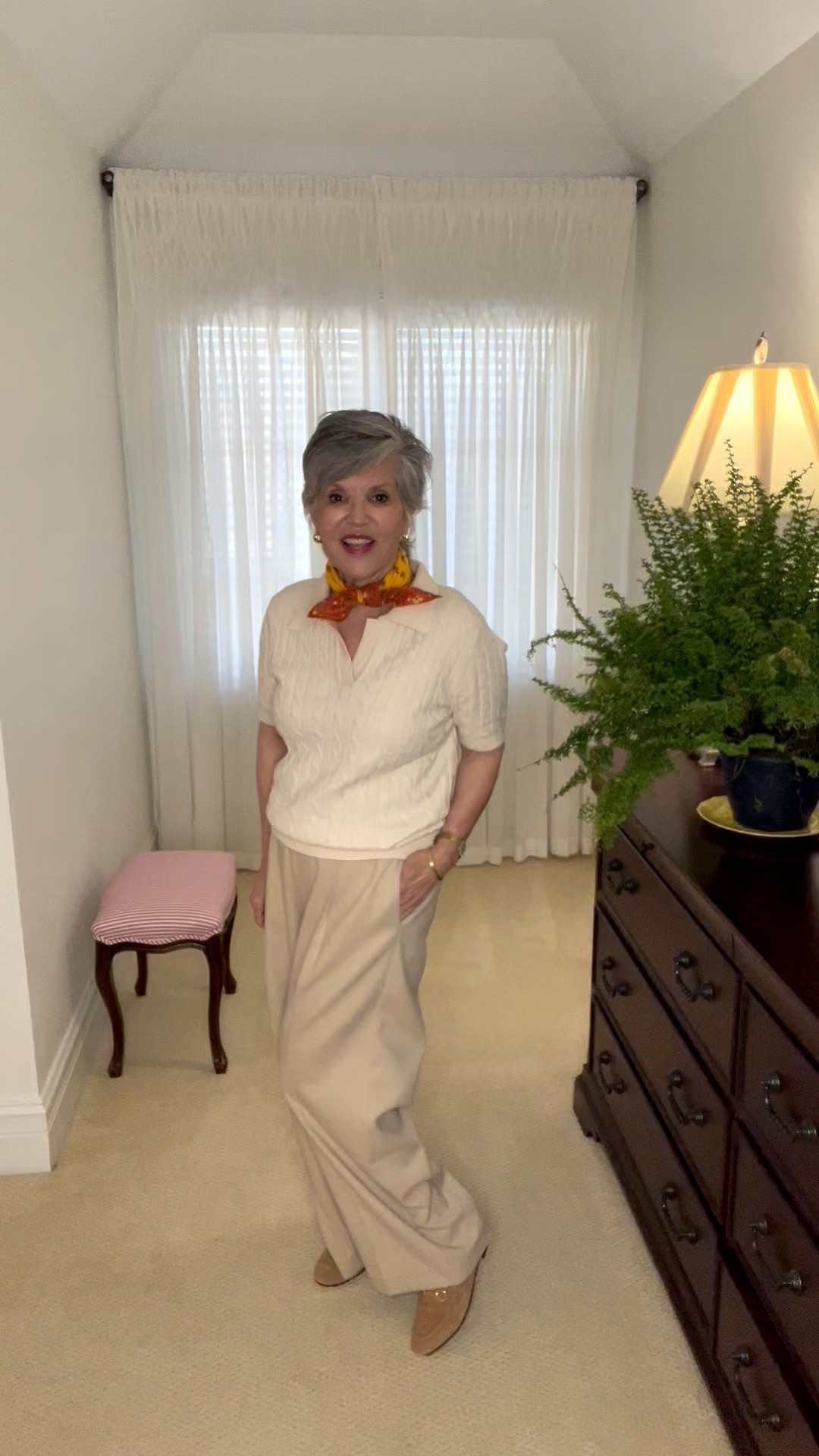 Chic Monochrome Thanksgiving Outfit (Cream + Tan)

🦃 Cream short-sleeve cable-knit polo
🦃 Tan paper-bag trousers
🦃 Yellow bandana
🦃 Gold jewelry
🦃 Taupe suede loafers

Comfy, polished, elegant — perfect for hosting or celebrating.
Note: the color choice for the polo is called “apricot” even though its cream in real life 
Note: the color choice for the loafers is


#LTKOver40 #LTKFindsUnder100 #LTKHoliday