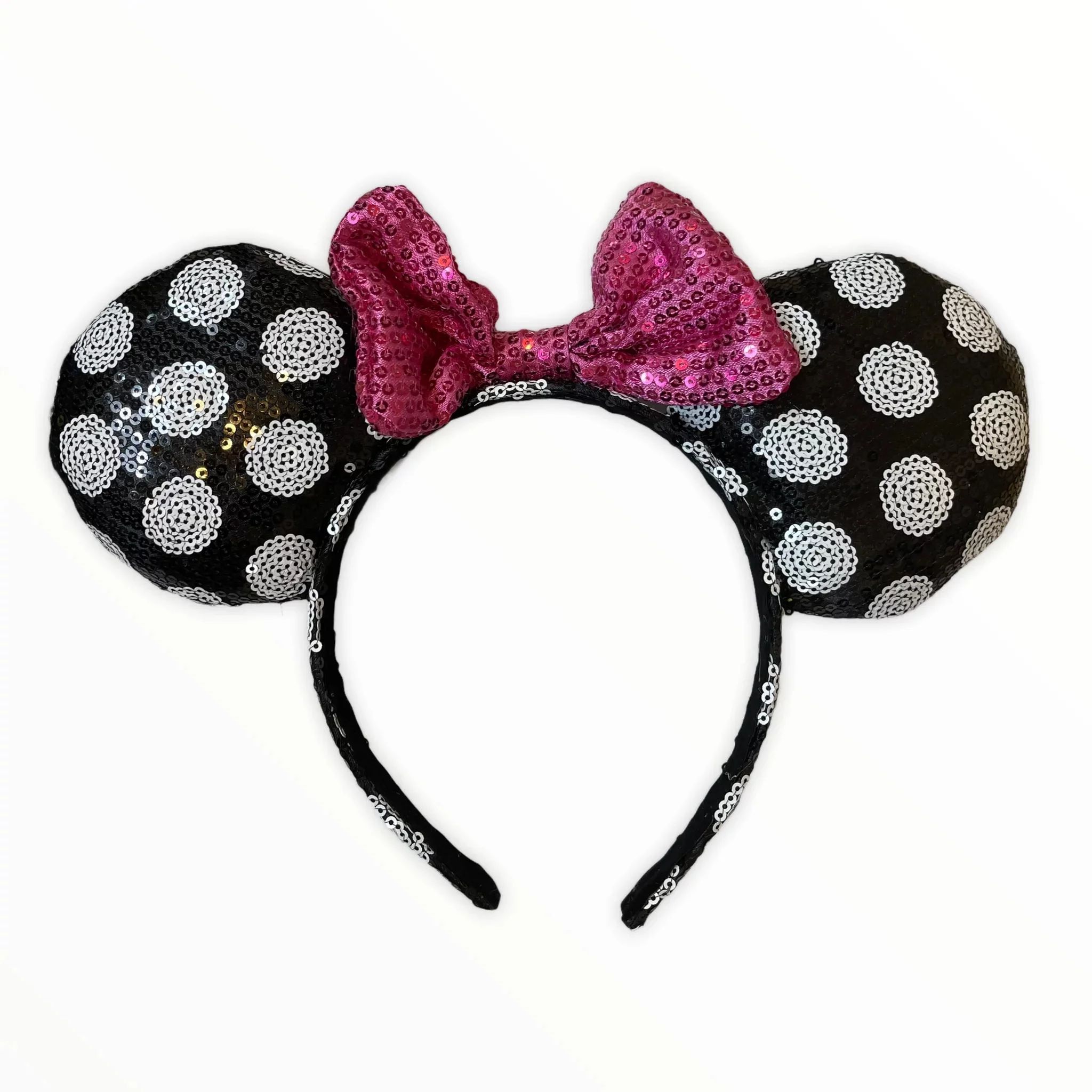 Minnie Mouse Polka Dot Ears Pink Sequin Bow Headband | Walmart (US)