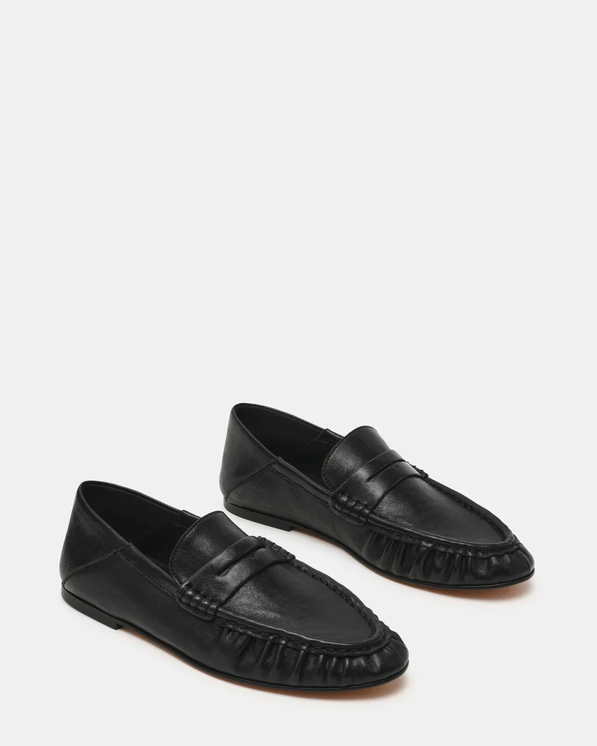 ROGER Black Leather Slip-On Women's Loafer | Steve Madden (US)