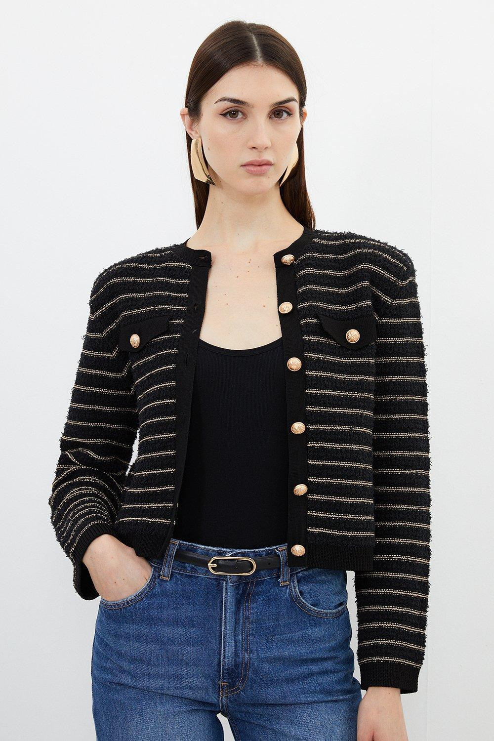 Textured Military Trim Knit Jacket | Karen Millen UK + IE + DE + NL