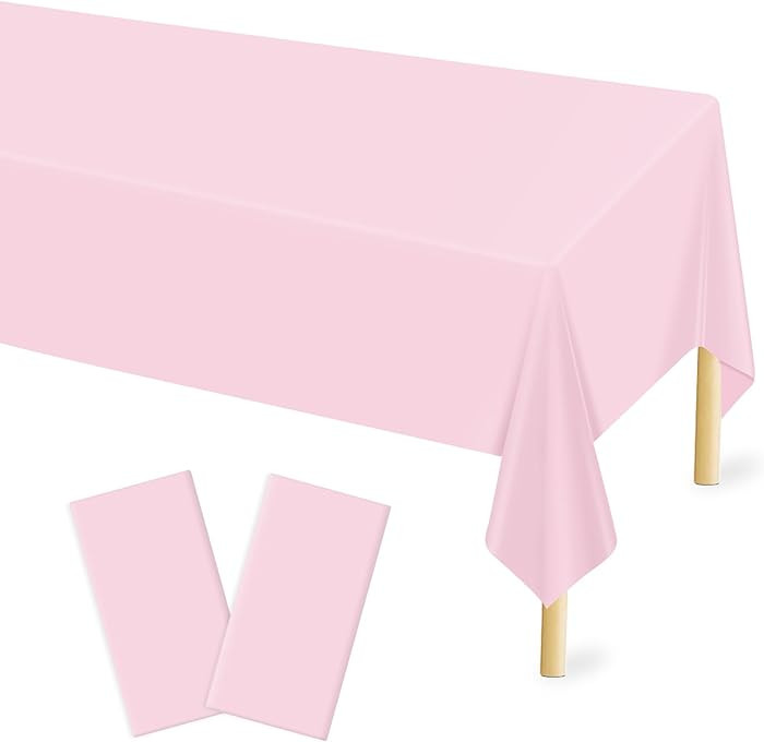 Mulbozy 2 Pcs Light Pink Plastic Tablecloth for Rectangle Table, 54 × 108 inches Disposable Pink... | Amazon (US)