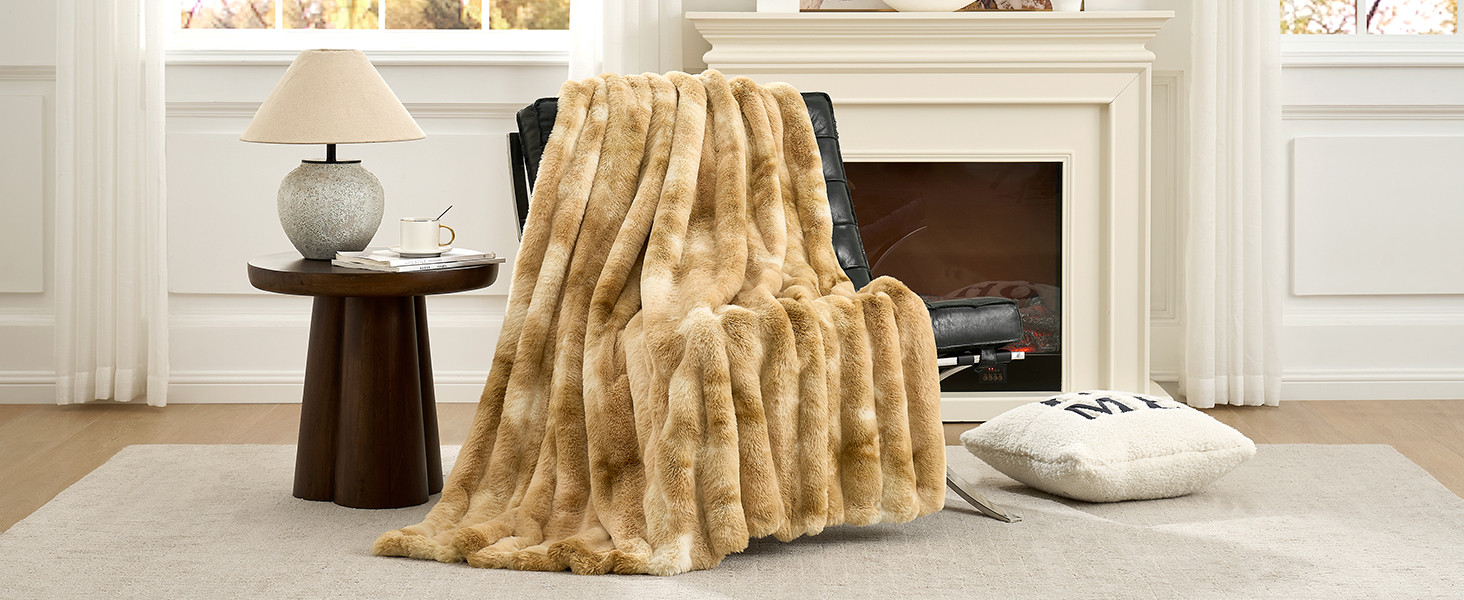 Cozy Bliss Deluxe Striped Rabbit Faux Fur Throw Blanket, Soft Fluffy Warm Plush Blanket for Winte... | Amazon (US)