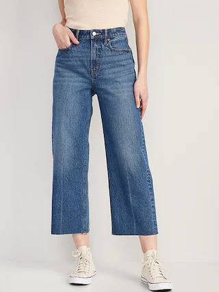 Extra High-Waisted Cropped Cut-Off Wide-Leg Jeans | Old Navy (US)