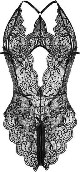 Women's Sexy Lingerie One Piece Women Deep V Teddy Floral Lace Bodysuit Babydoll | Amazon (US)
