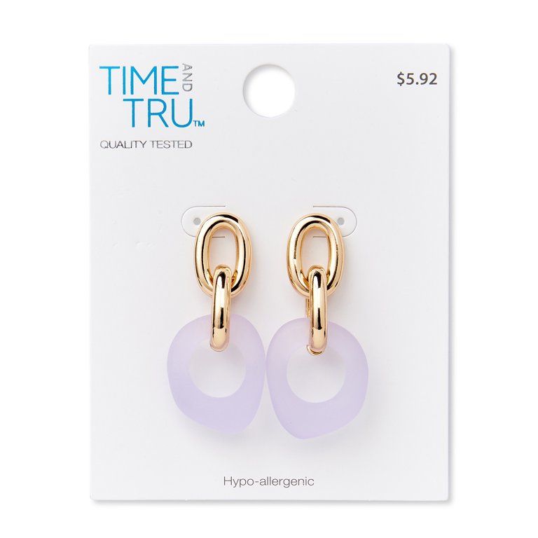 Time and Tru Women’s Purple Acrylic Link Earrings - Walmart.com | Walmart (US)