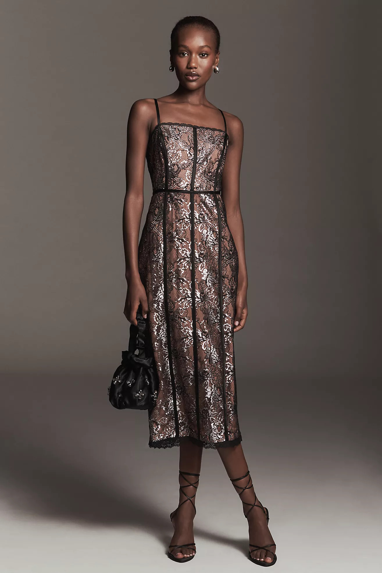 By Anthropologie Square-Neck Shine Midi Dress | Anthropologie (US)