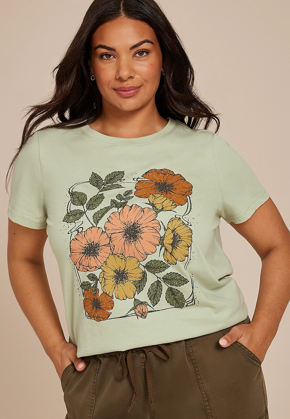 Plus Size Vintage Floral Classic Fit Graphic Tee | Maurices
