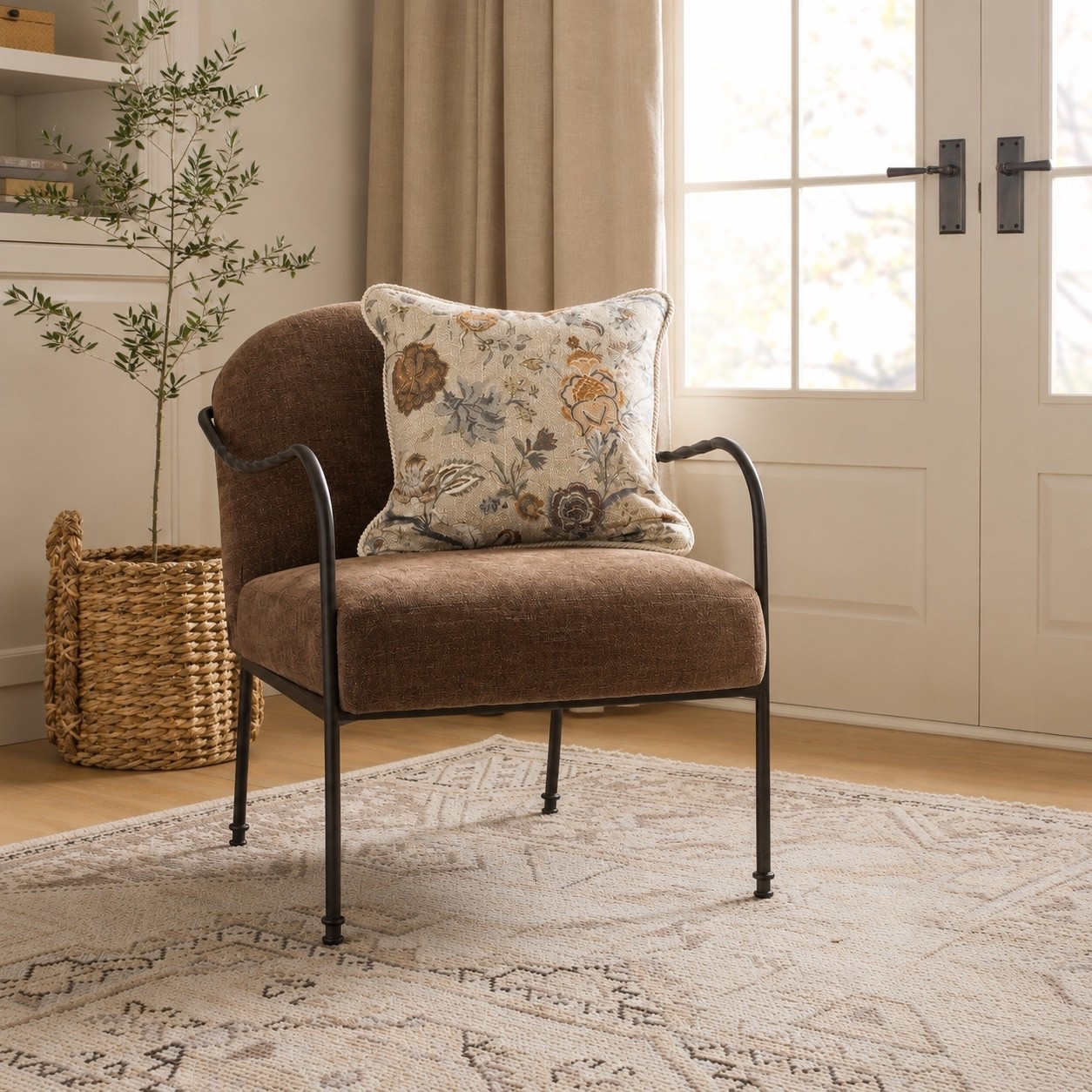 This accent chair brings the perfect mix of warmth and character to a space. The rich brown upholstery, curved silhouette, and sleek metal frame give it a timeless look that feels both cozy and elevated. A beautiful statement piece for a living room, bedroom, or reading nook 🤎

#LTKHome