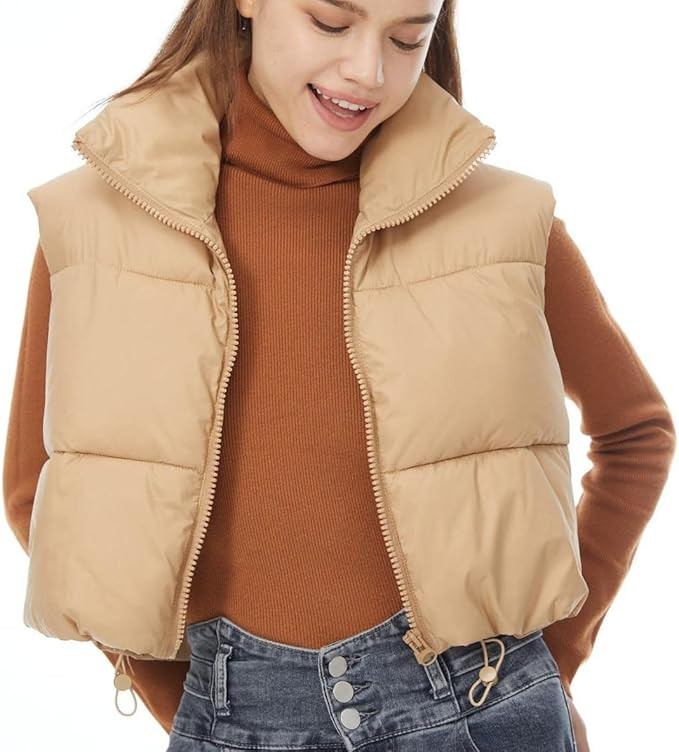 Women's Cropped Puffer Vest Winter Padded Vest Lightweight Zip Crop Puffy Gilet | Amazon (US)