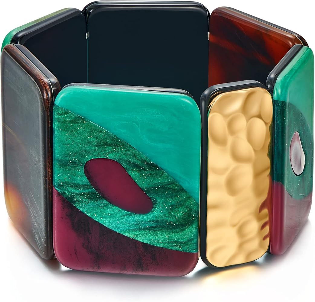 FAMARINE Vintage Tribe Chunky Statment Bangle Bracelet for Women, Geometry Bohemia Colorful Lucit... | Amazon (US)