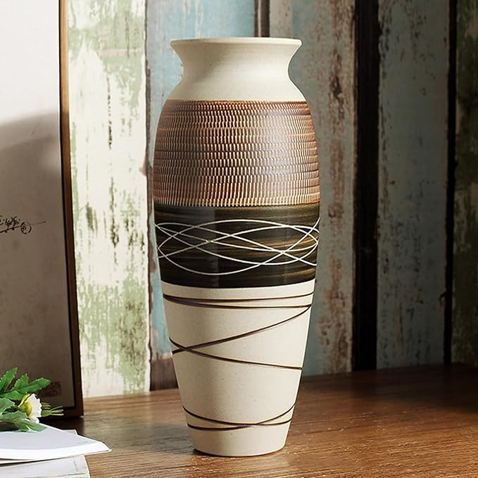 Ceramic Rustic Farmhouse Vase, 12.6" Large Vintage Flower vase for Home Decor, Tall Boho Textured... | Amazon (US)