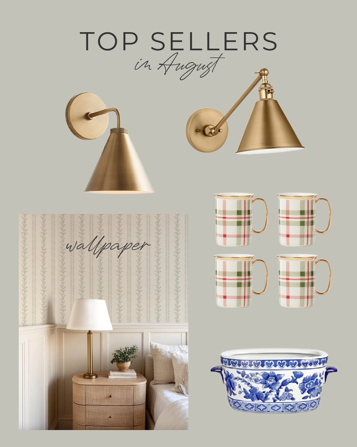 A few of your favourite finds from August, and I can see why these made the list. I’ve been loving warm brass lighting, classic patterned wallpaper, and timeless blue and white accents that add character without feeling too trendy. The plaid mugs are an easy way to bring a little colour to a kitchen or coffee station, and the blue and white ceramic planter would be a beautiful addition to a shelf, entryway, or tabletop.

I’m sharing the details here in case you’re looking for home decor ideas, kitchen finds, lighting, wallpaper, blue and white decor, or classic pieces for a collected, transitional style.

#LTKhome #LTKcanada #LTKsale