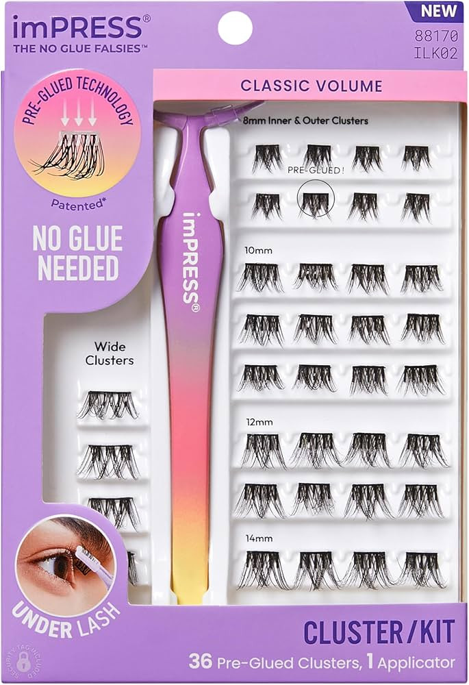 KISS imPRESS Falsies Self Adhesive Eyelashes, Press On Lashes, 12mm-14mm Glam Volume Lashes, Blac... | Amazon (US)