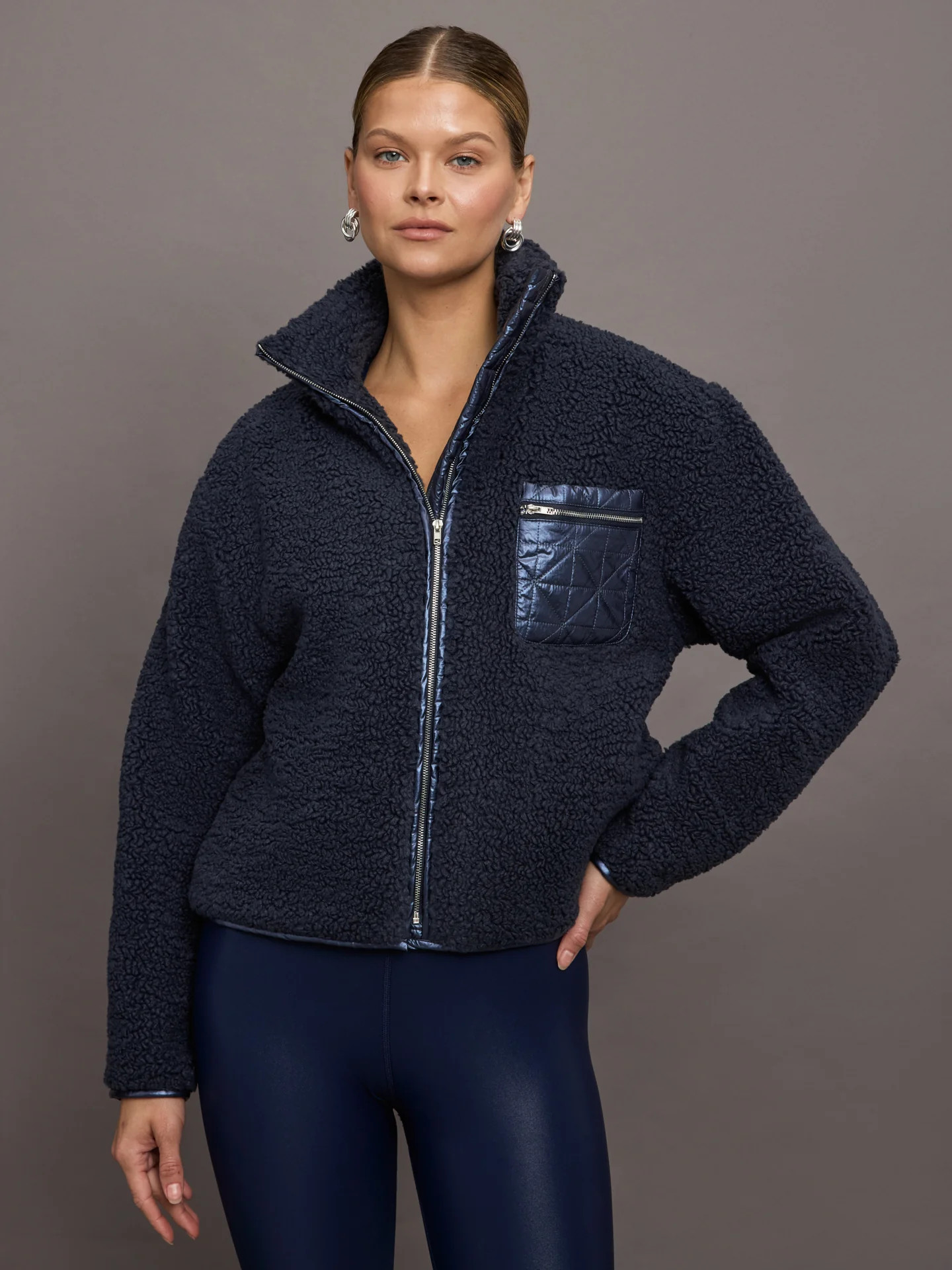 High Shine Sherpa Jacket - Navy | Carbon38