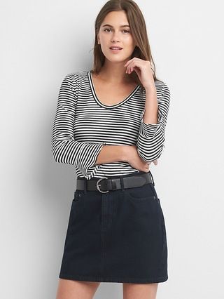 Gap Womens Stripe Long Sleeve Peplum Top Black Stripe Size L | Gap US