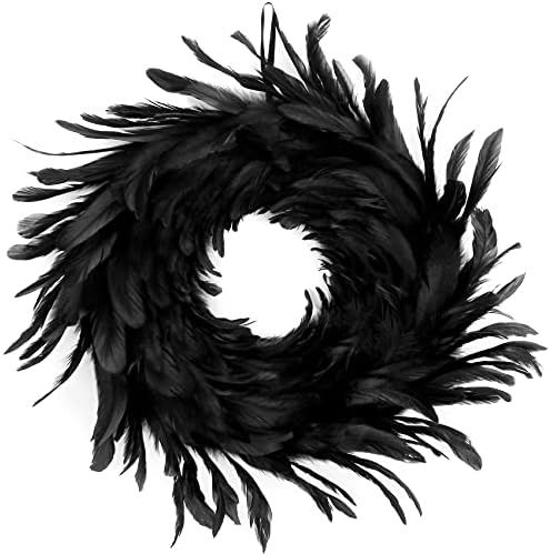 Black Cock Tail Natural Feathers Wreath 18" for Halloween Decorations, Spooky Scene Party Favors,... | Amazon (US)