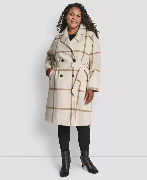 Plus Size Belted Notch Collar Coat | Macy's