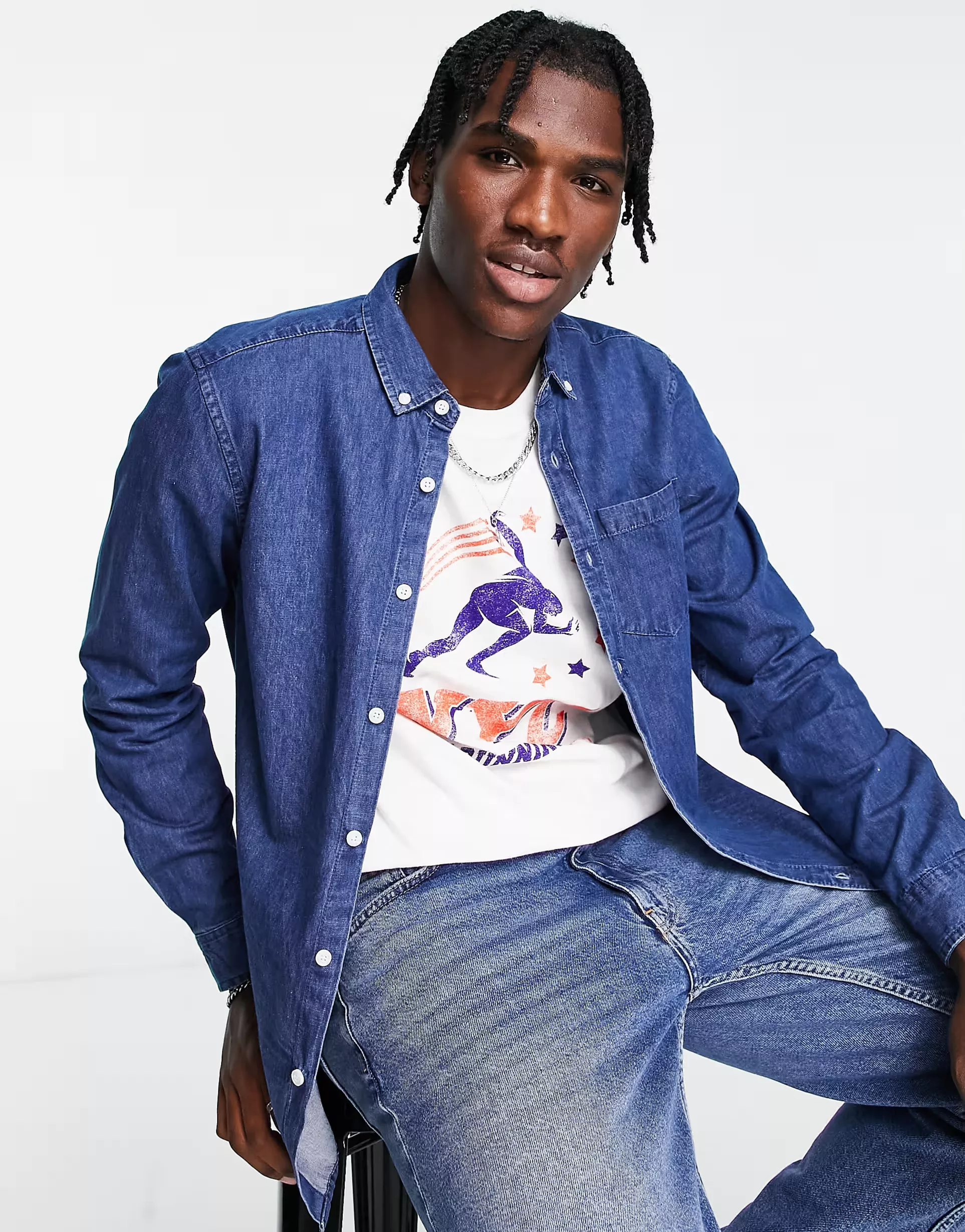 Mid blue sale denim shirt