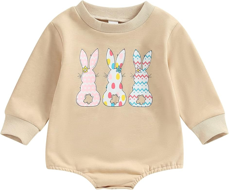 Adobabirl Baby Girl Boy Easter Outfit Bunny Print Romper Onesie Crewneck Sweatshirt My First East... | Amazon (US)