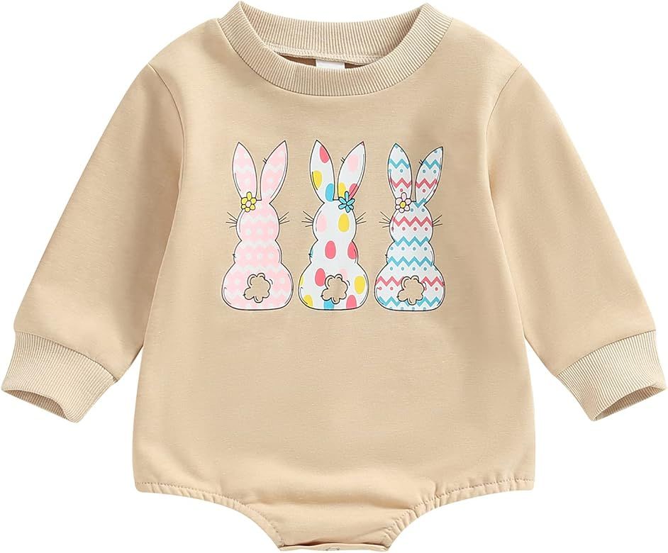 Adobabirl Baby Girl Boy Easter Outfit Bunny Print Romper Onesie Crewneck Sweatshirt My First East... | Amazon (US)