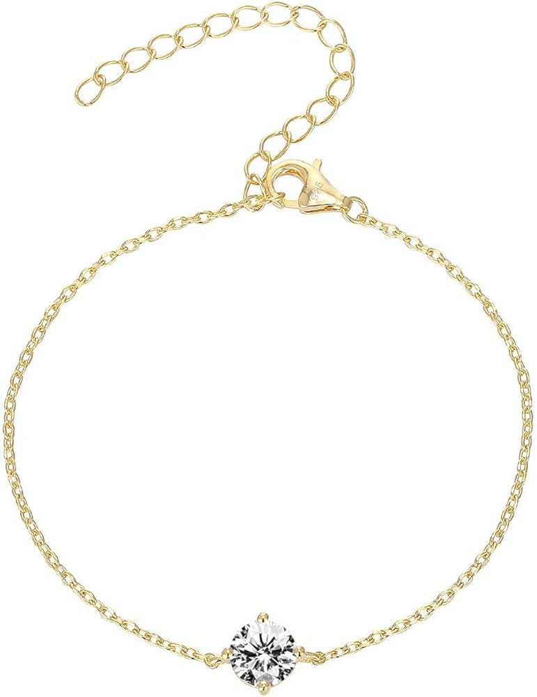 PAVOI 14K Gold Plated Cubic Zirconia Solitaire Diamond Bracelet | Bridesmaid Bracelets | Curb Cab... | Amazon (US)