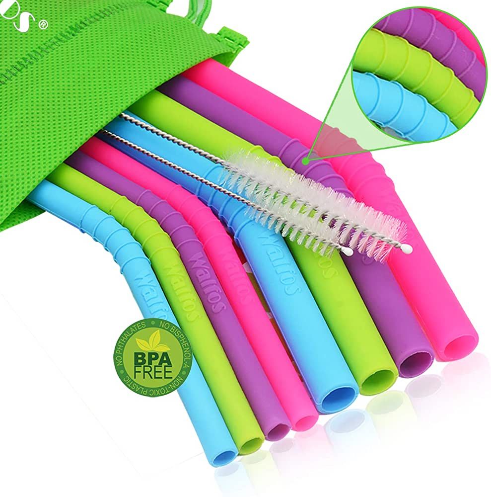Walfos Reusable Silicone Straws - 2 Size Flexible Drinking Bendy Straws for Smoothies/20 & 30 oz ... | Amazon (US)