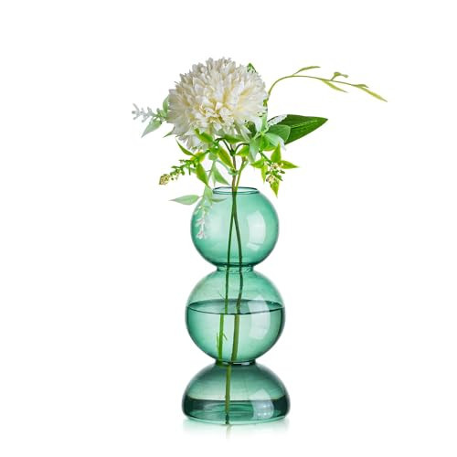 Glassseam Glass Vases for Flowers, Green Bud Vases for Decor, Cute Small Vase, Modern Aesthetic Vase, Unique Round Flower Vase, Decorative Bubble Vases for Centerpieces Wedding Table Decorations | Amazon (US)