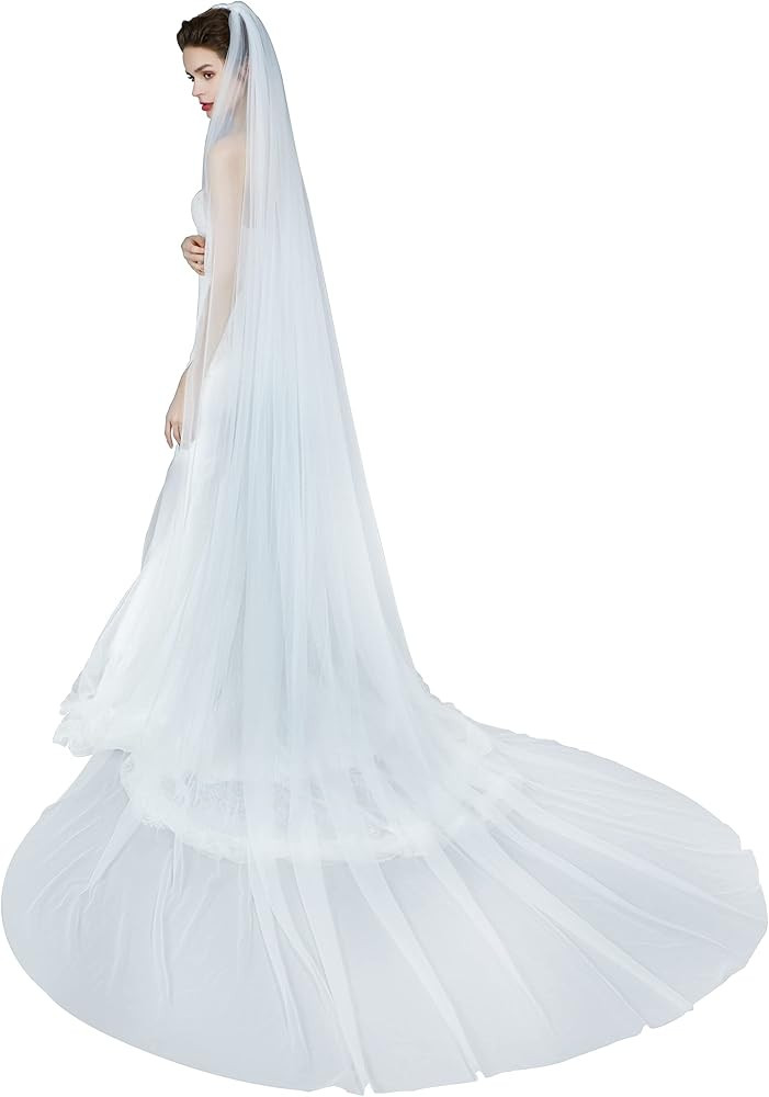 BEAUTELICATE Wedding Bridal Veil with Comb 1 Tier Pencil Edge Cathedral Length 118"¡­ | Amazon (US)