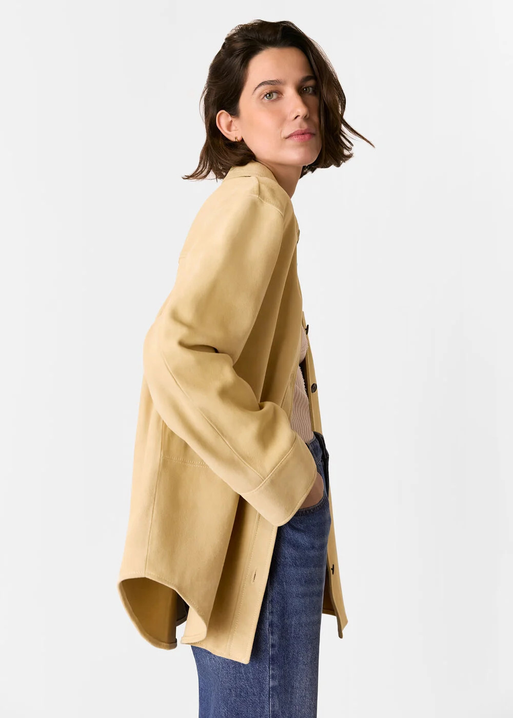 Neutral Sam Suede Leather Overshirt | WHISTLES | Whistles UK | | Whistles