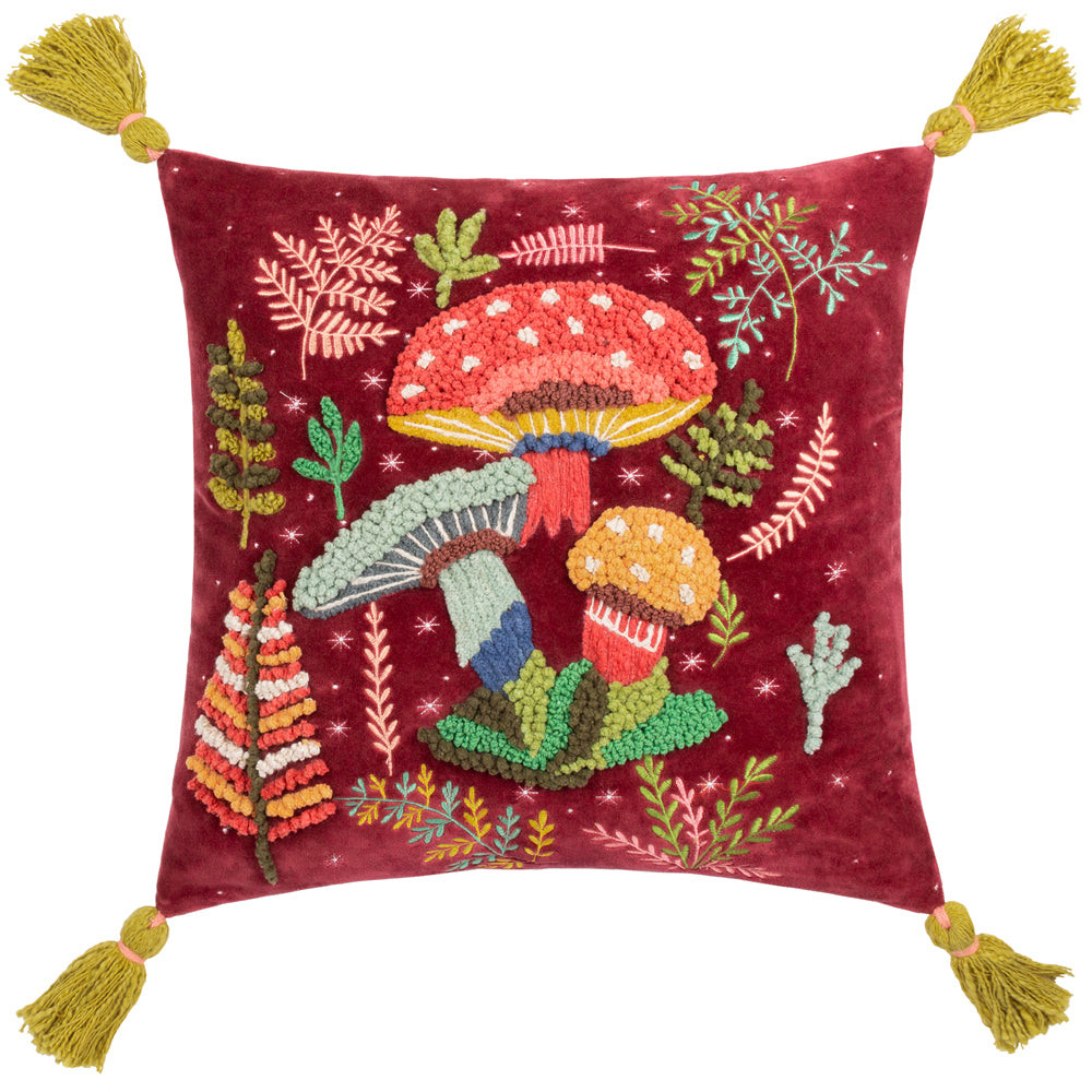 Magic Mushrooms Cushion Ruby Red | Furn UK