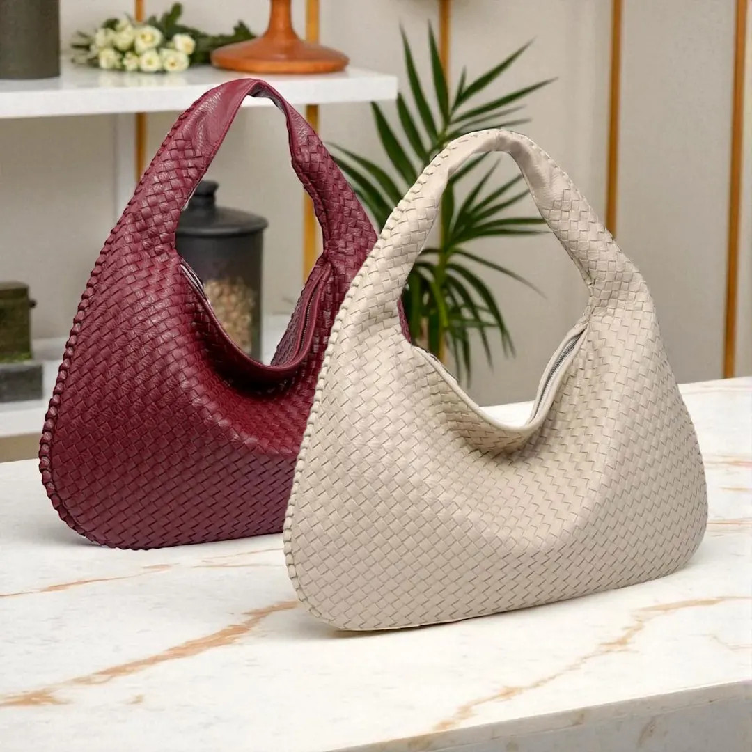 Burgundy Woven Hobo Bag: Large Vegan Leather Shoulder Purse - Etsy UK | Etsy (US)